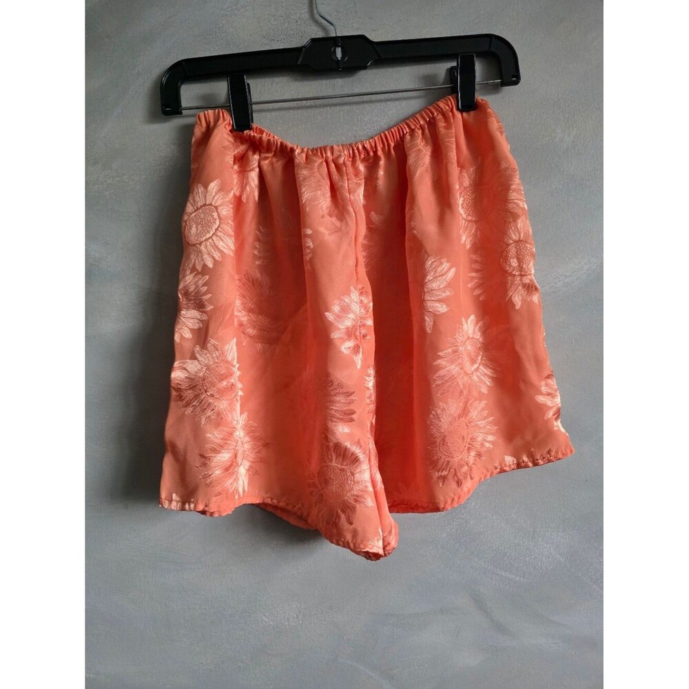 Satin Finish Shorts All Over Sunflower Pattern Coral Orange Sz M